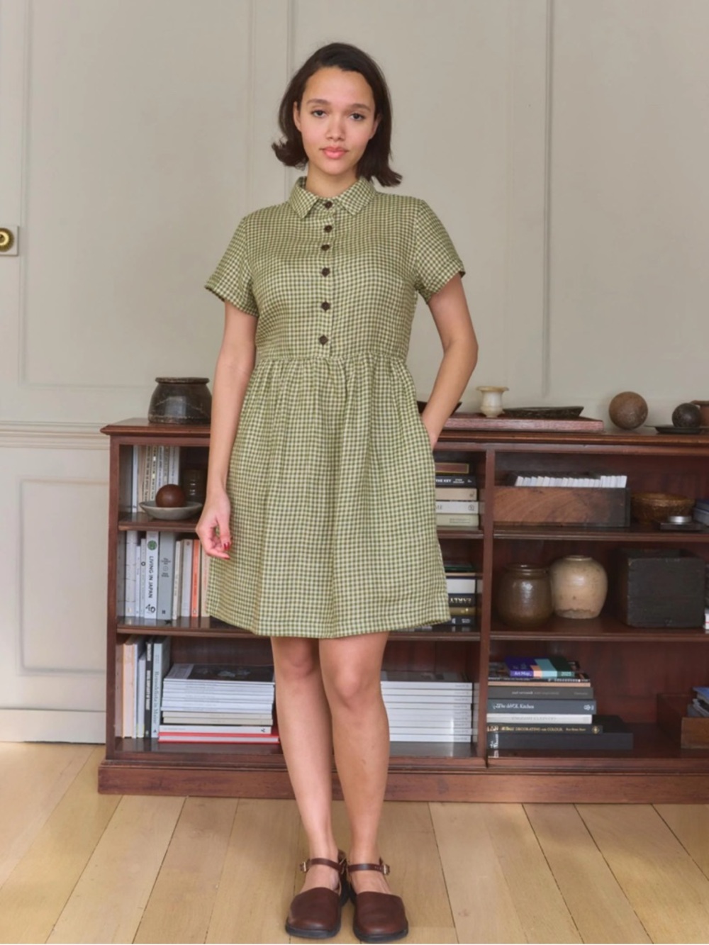 Pyne & Smith Green Gingham Button Front Dress - Picture 2 of 9